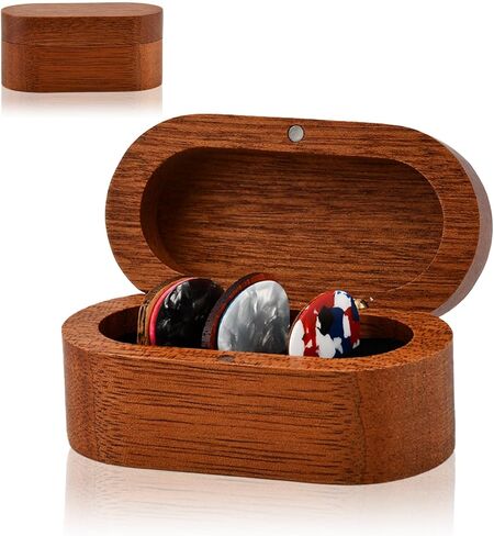 Guitar Pick Holder Set, Wooden Guitar Pick Case Mini Jewelry Box with 2 Wood Picks and 6 Celluloid Plectrums (3 Thicknesses), Music Accessories Gifts for Bass-Guitar Lover Player(COLOR:Brown) in Kuwait