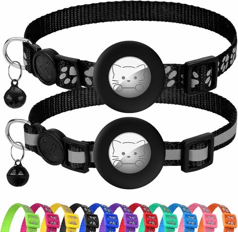 Joytale Reflective AirTag Cat Collar, Breakaway Buckle, 2 Pack Lightweight AirTag Holder Pet Collars with Bell, Adjustable 7.5-12.5 Inch for Girl Boy Cats Kitten Puppy, Black in Saudi Arabia