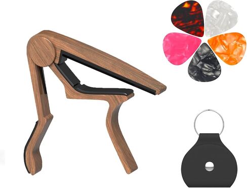 Guitar Capo, Capo for Acoustic Guitar 6 String and 12 String, Guitar Capo with Pick Holder and 5 Picks, Metal Capo for Ukulele, Mandolin, Banjo, and other String Instruments (Black) in Saudi Arabia