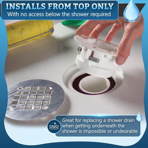 Shower Drain Replacement Kit for Fiberglass & Plastic Shower Pans, Installs from Top Only, Fit for 4"- 4 1/2" Drain Flange & 2" ABS, PVC, Galvanized Steel & Cast Iron Drain Pipes (Brushed Nickel) in Saudi Arabia