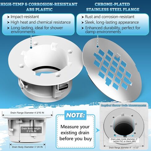 Shower Drain Replacement Kit for Fiberglass & Plastic Shower Pans, Installs from Top Only, Fit for 4"- 4 1/2" Drain Flange & 2" ABS, PVC, Galvanized Steel & Cast Iron Drain Pipes (Brushed Nickel) in Saudi Arabia