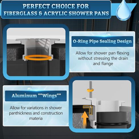 Shower Drain Replacement Kit for Fiberglass & Plastic Shower Pans, Installs from Top Only, Fit for 4"- 4 1/2" Drain Flange & 2" ABS, PVC, Galvanized Steel & Cast Iron Drain Pipes (Brushed Nickel) in Saudi Arabia