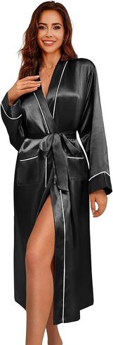 Ekouaer Satin Robes for Women Long Sleeve Silk Bathrobe Soft Lightweight Full Length Sleepwear Bridesmaid Wedding Party Robes in Kuwait