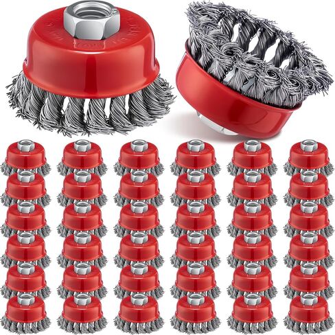 Tandefio 36 Pcs 3 Inch Wire Wheel Cup Brush with 5/8"-11 Threaded Arbor for 4 1/2 Angle Grinder Knotted Wire Cup Brush for Heavy Cleaning Rust Removal in Saudi Arabia