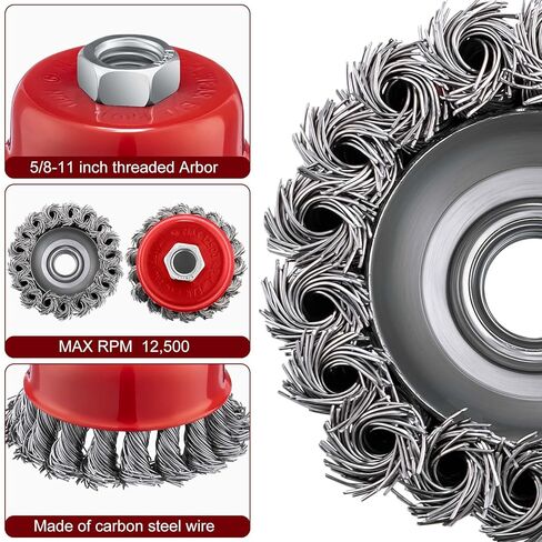 Tandefio 36 Pcs 3 Inch Wire Wheel Cup Brush with 5/8"-11 Threaded Arbor for 4 1/2 Angle Grinder Knotted Wire Cup Brush for Heavy Cleaning Rust Removal in Saudi Arabia
