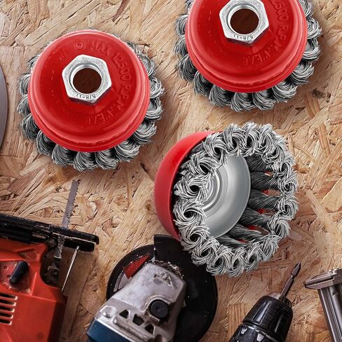 Tandefio 36 Pcs 3 Inch Wire Wheel Cup Brush with 5/8"-11 Threaded Arbor for 4 1/2 Angle Grinder Knotted Wire Cup Brush for Heavy Cleaning Rust Removal in Saudi Arabia
