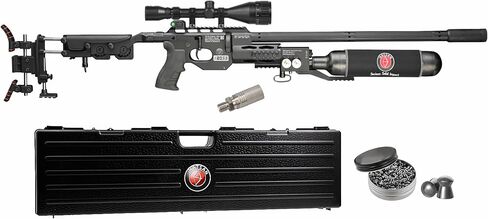 Hatsan TacBoss .25 Cal 905 FPS 37 FPE 14-Shot PCP بندقية هوائية سوداء، حركة رافعة جانبية، أسطوانة هواء 580cc، أجهزة قياس ضغط مزدوجة، تقنية QE مع Wearable4U 150x .25cal كريات ومنظار مع حزمة حوامل in Saudi Arabia