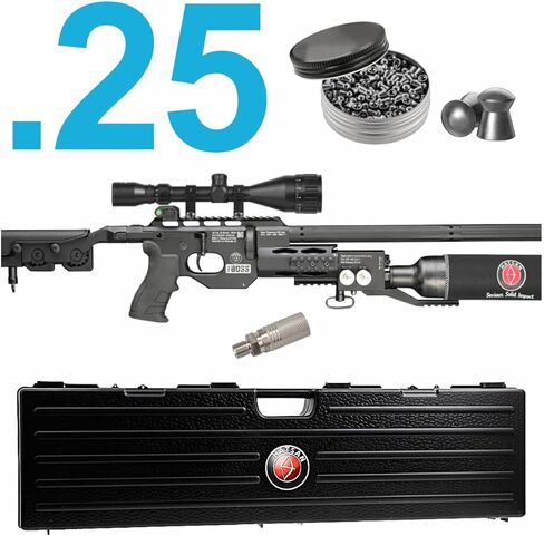 Hatsan TacBoss .25 Cal 905 FPS 37 FPE 14-Shot PCP بندقية هوائية سوداء، حركة رافعة جانبية، أسطوانة هواء 580cc، أجهزة قياس ضغط مزدوجة، تقنية QE مع Wearable4U 150x .25cal كريات ومنظار مع حزمة حوامل in Saudi Arabia