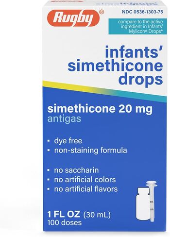 Rugby Infants' Gas Relief Drops - Simethicone 20 mg Gas Relief Liquid for Newborns, Babies, Toddlers and Kids - No Artificial Colors, Flavors or Dyes - 1 Fl Oz in Kuwait
