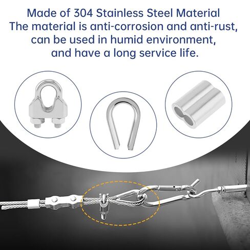 25 pcs M8 Wire Rope Clamps Aluminum Crimping Loop Sleeves Stainless Steel Thimbles Cable Clamps U Bolt Saddle Fastener for Tent Rope with Hexagon Nut Driver Drill Bit Adapter, 5/16" Cable Ferrule Kit in Kuwait