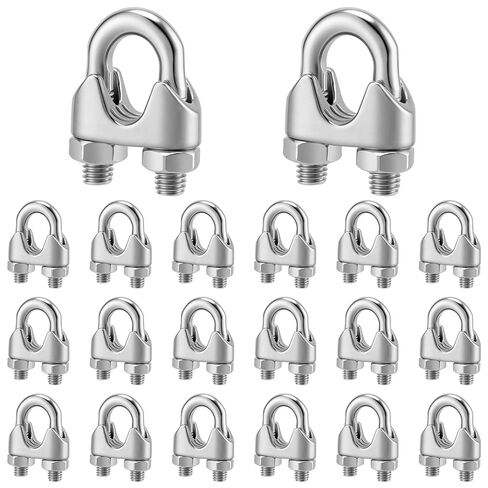 KEILEOHO 20 Pcs 1/2Inch M12 Wire Rope Cable Clips Clamps, Stainless Steel, Galvanized Steel U-Bolt Saddle Fasteners for Wire Rope, Cable, Tent Ropes, Clotheslines, Marine & Outdoor Use in Saudi Arabia
