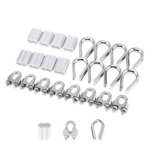 24 Pcs M10 Cable Clamp Thimble Ferrule Set 3/8" Wire Rope Rigging Accessories 304 Stainless Steel Aluminum Crimping Sleeves Wire Clamps for Cables (M10(3/8")) in Kuwait