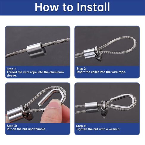 24 Pcs M10 Cable Clamp Thimble Ferrule Set 3/8" Wire Rope Rigging Accessories 304 Stainless Steel Aluminum Crimping Sleeves Wire Clamps for Cables (M10(3/8")) in Kuwait