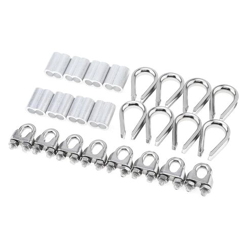 24 Pcs M10 Cable Clamp Thimble Ferrule Set 3/8" Wire Rope Rigging Accessories 304 Stainless Steel Aluminum Crimping Sleeves Wire Clamps for Cables (M10(3/8")) in Kuwait