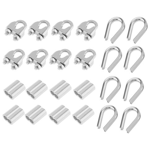 24 Pcs M10 Cable Clamp Thimble Ferrule Set 3/8" Wire Rope Rigging Accessories 304 Stainless Steel Aluminum Crimping Sleeves Wire Clamps for Cables (M10(3/8")) in Kuwait