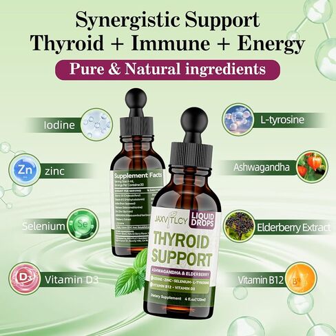 قطرات دعم الغدة الدرقية مع اليود والسيلينيوم والزنك والتيروزين - الأيض السائل ومكمل الطاقة مع أشواغاندا وبيلسان - نباتي، غير معدل وراثيًا، نكهة التوت، عالي الامتصاص، 4 أونصة سائلة in Saudi Arabia
