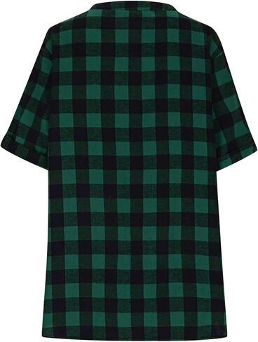 Linen Shirts for Women Plaid Henley V Neck Shirts Button up Shirts Cotton Linen Tunic Tops Casual Loose Fit Blouses in Saudi Arabia