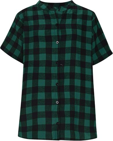 Linen Shirts for Women Plaid Henley V Neck Shirts Button up Shirts Cotton Linen Tunic Tops Casual Loose Fit Blouses in Saudi Arabia