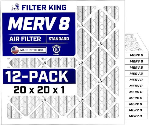 Filter King 20x20x1 Air Filter (MERV 8) (12-Pack) Dust & Allergy Control AC Furnace Filters, MADE IN USA, HVAC, Pleated, Electrostatic (Actual Size: 19.5 x 19.5 x .75) in Saudi Arabia