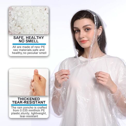 معاطف مطر للاستعمال مرة واحدة للبالغين - مجموعة معاطف مطر للطوارئ للنساء والرجال مع غطاء رأس برباط in Kuwait