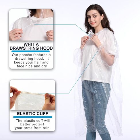 معاطف مطر للاستعمال مرة واحدة للبالغين - مجموعة معاطف مطر للطوارئ للنساء والرجال مع غطاء رأس برباط in Kuwait