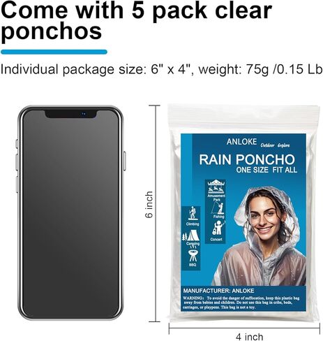 معاطف مطر للاستعمال مرة واحدة للبالغين - مجموعة معاطف مطر للطوارئ للنساء والرجال مع غطاء رأس برباط in Kuwait