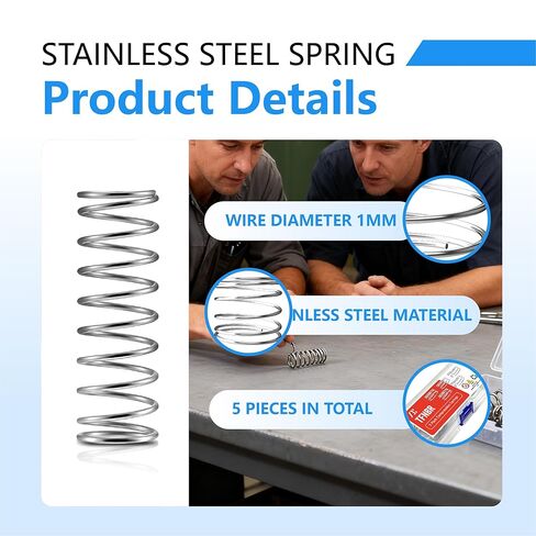 5 Pack Heavy-Duty Compression Springs, 1.6mm Wire × 25mm OD × 45mm Length, Strong Stainless Steel Springs for Machinery, Equipment, Industrial Repair in Kuwait