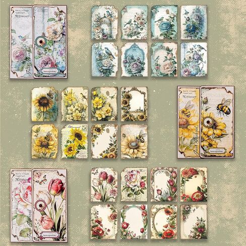 Siblymona 90pcs ورقة decoupage العتيقة للحرف اليدوية - ورقة أرز نباتية خمر 3.9x5.5 بوصة Scrapbook Junk Journal Supplies (MJhy ، A) in Kuwait