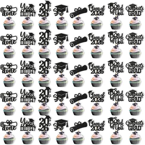 Graduation Cupcake Toppers 2025 Graduation Decorations Class of 2025 Cupcake Picks 2025 Cupcake Toppers Grad Party Decorations 2025 (40Pcs Blue Glitter) in Kuwait
