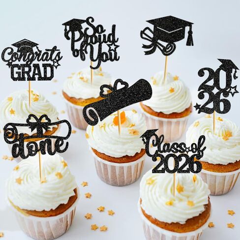 Graduation Cupcake Toppers 2025 Graduation Decorations Class of 2025 Cupcake Picks 2025 Cupcake Toppers Grad Party Decorations 2025 (40Pcs Blue Glitter) in Kuwait