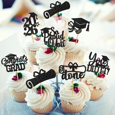 Graduation Cupcake Toppers 2025 Graduation Decorations Class of 2025 Cupcake Picks 2025 Cupcake Toppers Grad Party Decorations 2025 (40Pcs Blue Glitter) in Kuwait