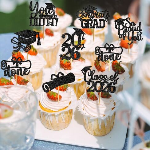 Graduation Cupcake Toppers 2025 Graduation Decorations Class of 2025 Cupcake Picks 2025 Cupcake Toppers Grad Party Decorations 2025 (40Pcs Blue Glitter) in Kuwait