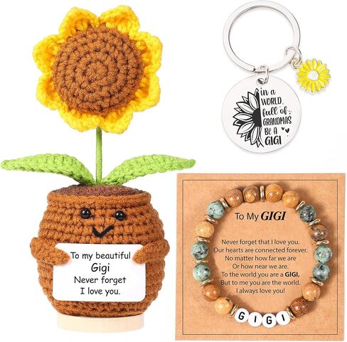 Lamyba Mom Gifts,Mothers Day Gifts for Mom,Handmade Positive Sunflower Doll Crochet with Card,Keychains,Bracelet and Gift Card,Birthday/Easter Gift in Kuwait