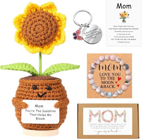 Lamyba Mom Gifts,Mothers Day Gifts for Mom,Handmade Positive Sunflower Doll Crochet with Card,Keychains,Bracelet and Gift Card,Birthday/Easter Gift in Kuwait