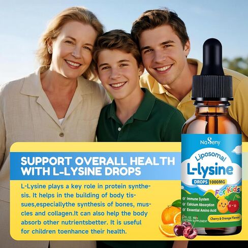 قطرات سائلة ليبوسومال إل-ليسين 1000 مجم للأطفال والكبار، مكمل ليسين مع الكالسيوم، غابا، فيتامين د3، ك، ك2، دعم المناعة والكولاجين، صحة الجلد والشفاه - 2 أونصة سائلة in Kuwait