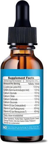 قطرات سائلة ليبوسومال إل-ليسين 1000 مجم للأطفال والكبار، مكمل ليسين مع الكالسيوم، غابا، فيتامين د3، ك، ك2، دعم المناعة والكولاجين، صحة الجلد والشفاه - 2 أونصة سائلة in Kuwait