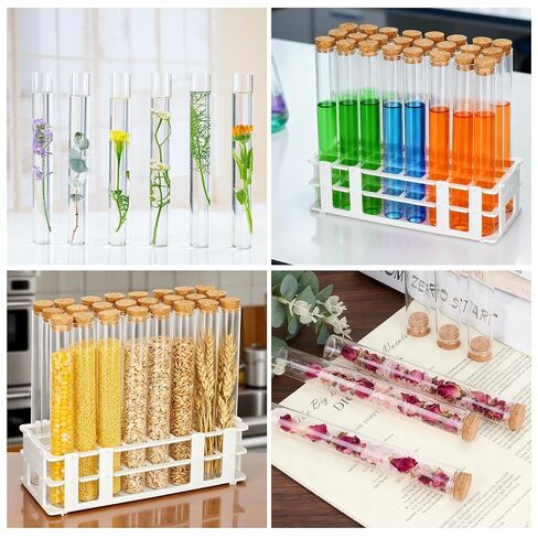 24 Pcs Glass Test Tubes with Cork, 80ml Clear Test Tubes with Tube Rack, 25 x 200mm Glass Lab Tube for Plants, Decorations, Experiments in Kuwait