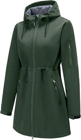 FARVALUE Women's Long Softshell Jacket Waterproof Lightweight Warm Windproof Hooded Fleece Lined Rain Coat for Outdoor in Kuwait