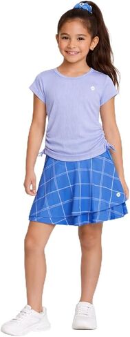 RBX Girls' Skort Set - 2 Piece Short Sleeve Performance Ribbed Tee and Active Ruffle Skort for Girls (Sizes: 4-12) in Saudi Arabia