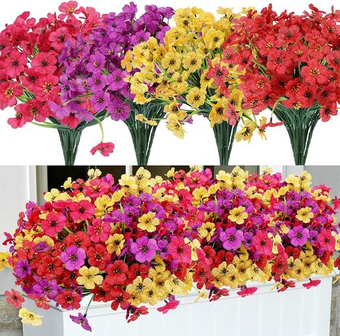 GEEGOODS النباتات المزيفة الاصطناعية الزهور للهواء الطلق ، 16 حزم الأشعة فوق البنفسجية المقاومة فو ، البلاستيك ملونة مزيج البنفسجي للديكور الصيف الربيعي خارج الربيع in Kuwait