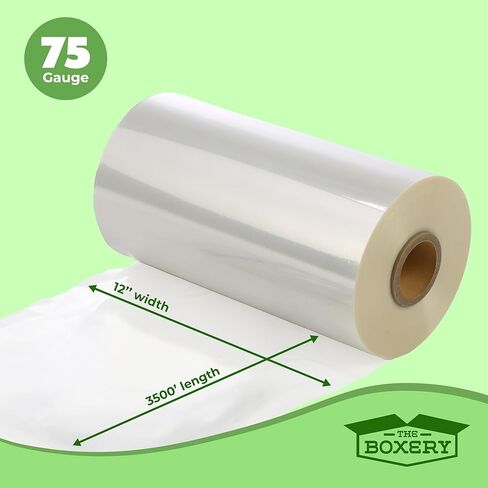 The Boxery Shrink Wrap Film 12" x 42000" (3500’) Heat Wrap POF Centerfold - Polyolefin 75 Gauge - Heavy Duty Grade Heat Shrinkable Film for Packaging - Small Business, Toys, Books, and Much More. in Saudi Arabia