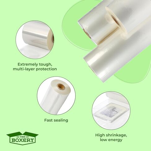 The Boxery Shrink Wrap Film 12" x 42000" (3500’) Heat Wrap POF Centerfold - Polyolefin 75 Gauge - Heavy Duty Grade Heat Shrinkable Film for Packaging - Small Business, Toys, Books, and Much More. in Saudi Arabia