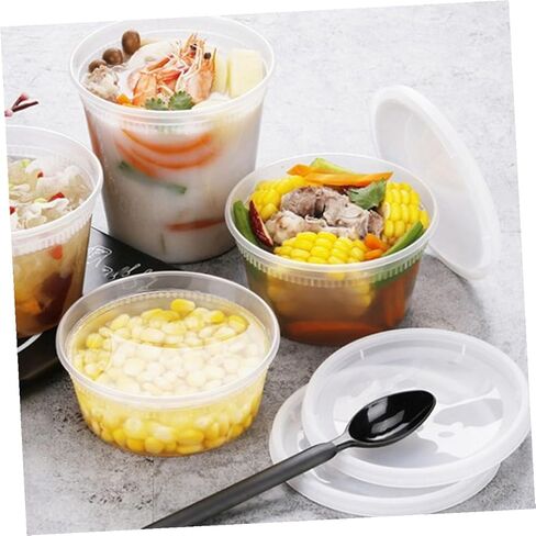 Homoyoyo 50pcs Disposable Soup Bowls with Lids 16oz and 32oz Hot and Cold Beverage Cups Oil-proof Food Containers for Takeout and Meal in Saudi Arabia
