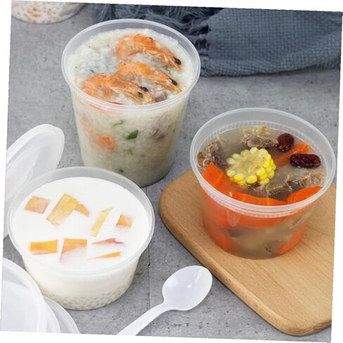 Homoyoyo 50pcs Disposable Soup Bowls with Lids 16oz and 32oz Hot and Cold Beverage Cups Oil-proof Food Containers for Takeout and Meal in Saudi Arabia