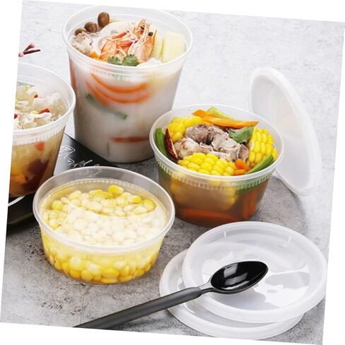 VANZACK 50pcs Disposable Food Bowls with Lids 16oz 32oz Food-grade Takeout Containers Leakproof for Hot Broth and Beverage To-go in Saudi Arabia