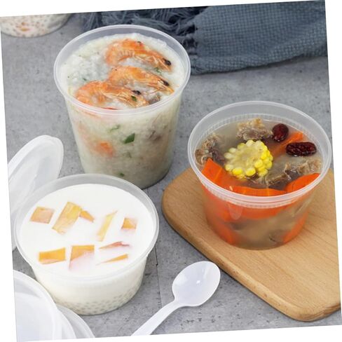 VANZACK 50pcs Disposable Food Bowls with Lids 16oz 32oz Food-grade Takeout Containers Leakproof for Hot Broth and Beverage To-go in Saudi Arabia