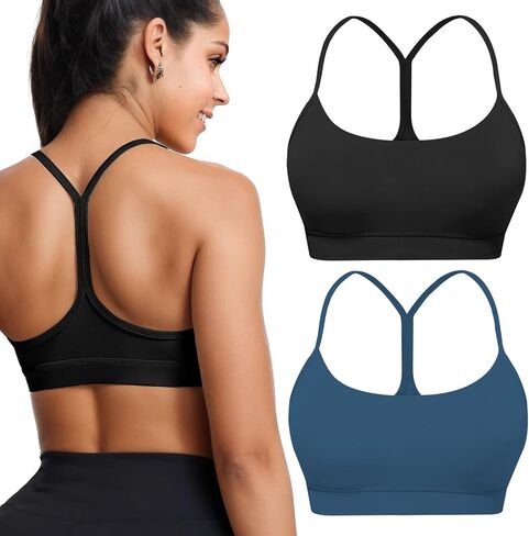 Buauty 2 Packs Sports Bras for Women High Support Large Bust, High Impact Yoga Wireless Padded Bras for Sagging Breasts, Low Back Athletic Workout Strappy Racerback Sports Bra Black and White L-1 in Saudi Arabia