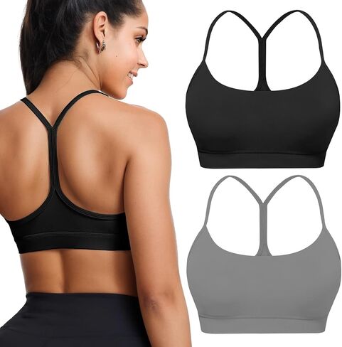 Buauty 2 Packs Sports Bras for Women High Support Large Bust, High Impact Yoga Wireless Padded Bras for Sagging Breasts, Low Back Athletic Workout Strappy Racerback Sports Bra Black and White L-1 in Saudi Arabia