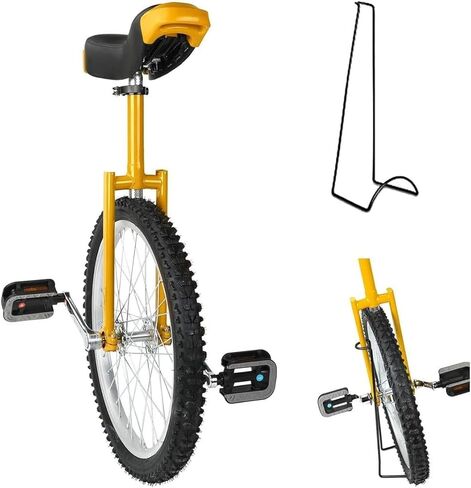16/18/20/24" Wheel Trainer Unicycle Height Adjustable Skidproof Mountain Tire Balance Cycling Exercise, W/Unicycle Stand,Yellow in Saudi Arabia