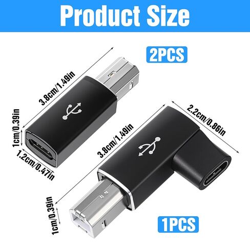 3 عبوات من محول الطابعة USB B إلى USB C، زاوية قائمة 90 درجة من النوع C أنثى إلى محول MIDI متوافق مع الطابعات وMIDI والبيانو الكهربائي وأجهزة المزج in Kuwait